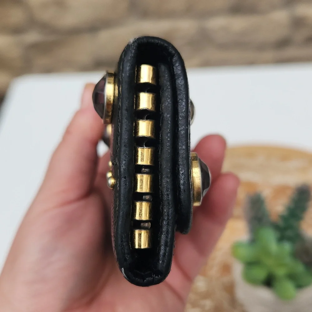 Miu Miu Pebbled Leather Jeweled & Studded Black Key Holder - Picture 8 of 13